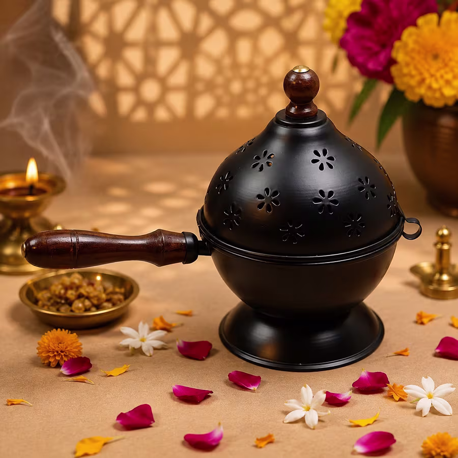 Black Loban Dani & Bakhoor Burner with Wooden Handle